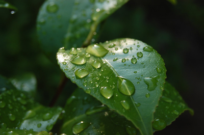 Na regenbui, met de zonneschijn van voren de foto gemaakt, in de eigen achtertuin.