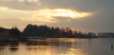 Nog eentje van m'n uitstapje op 1ste kerstdag. De ondergaande zon weerkaatste met een warme gloed op het water...ondanks dat was het toch best wel koud. Misschien is de scherpte (ook hier) een probleem (had geen statief bij me).