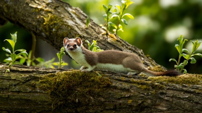 Tijdens mijn vakantie in Belgie kwam ik plots oog in oog met deze hermelijn. Normaal is dat voor een paar seconden, maar deze rende langs de oever van een stroompje en sprong op een boom welke over het stroompje heen was gevallen. Tot mijn grote verbazing bleef hij vervolgens halverwege ca. een minuut staan en kon ik een  aantal foto's maken. Dit was de beste, het was lastig om het geheel scherp te krijgen want ik had toch behoorlijk tegenlicht. Een ontmoeting die ik niet gauw zal vergeten!