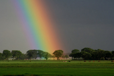 was een eindje aan het rijden van de zomer en je zag de bui aan komen en de regenboog werd steeds feller