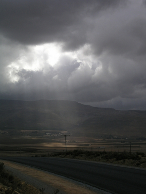 Op weg van Oudtshoorn naar Kaapstad over de prachtige Route 62  in het Swartland, brak ineens de zon door. Auto gestopt en geknipt.