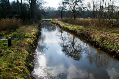 Winterse kou maar volle zon met veel reflecties in het water. Foto is halverwege de middag gemaakt.