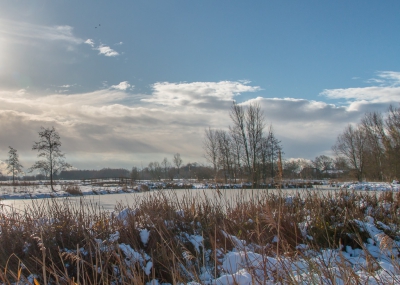 Als het gaat sneeuwen gaan we als natuurfotograaf er allemaal op uit om mooi platen te schieten.
Een plek waar ik regelmatig kom is deze foto genomen waar de zon weerkaatsende in het witte landschap en waar de rust ongelooflijk is. (Op aanraden van Henri toch maar uit geprobeerd ,bedankt Henri ! )