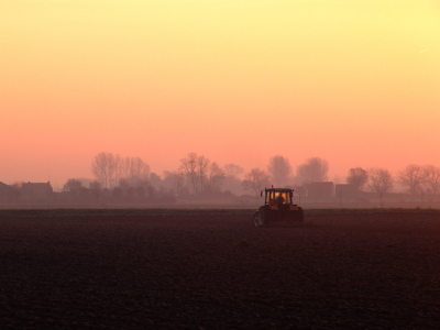 Zon opkomst in nevelig zeeland
