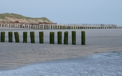 Golfbrekers langs de west kust van Ameland (ter hoogte van Hollum). Vind de symmetrie in de rijen wel mooi.